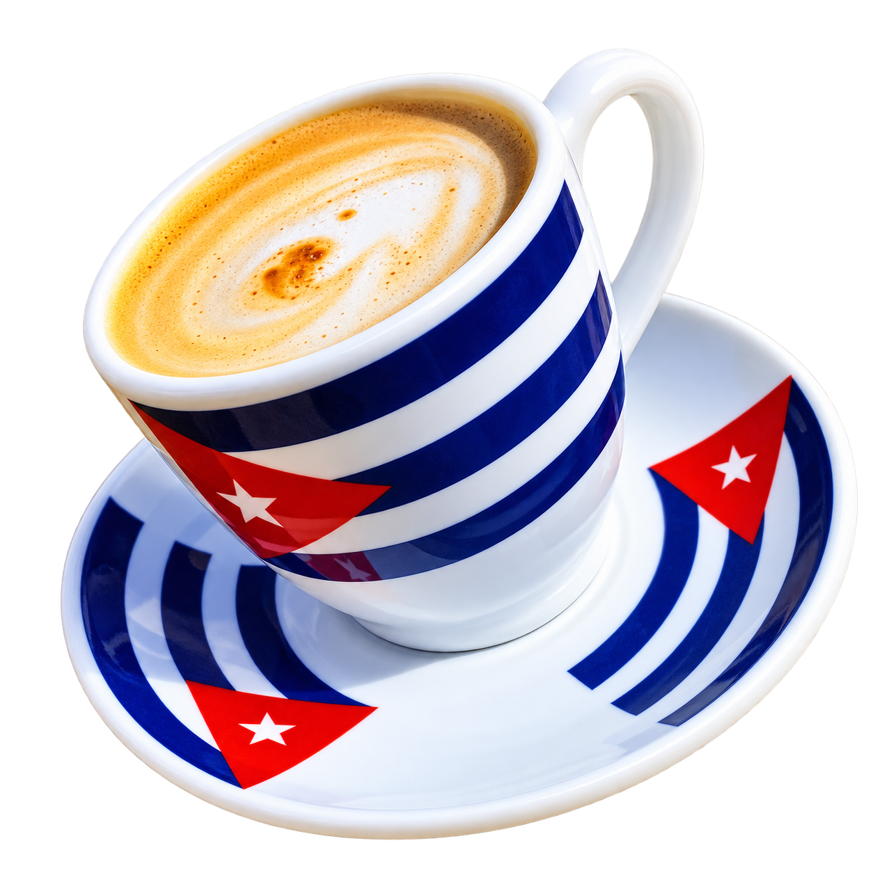 Taza de café cubano con diseño inspirado en la bandera cubana